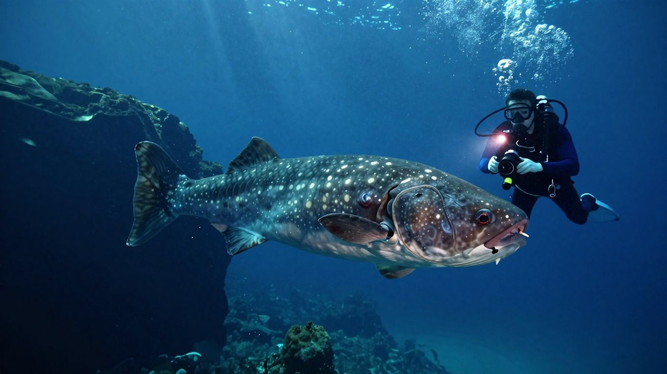 Plongée sous-marine avec un plongeur photographiant un requin-baleine géant dans l'océan bleu profond.
